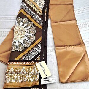 VINTAGE DESIGNER SILK & SATIN ~ ADRIENNE LANDAU ~ SCARF / SCARVES / PAIR ~ BROWN